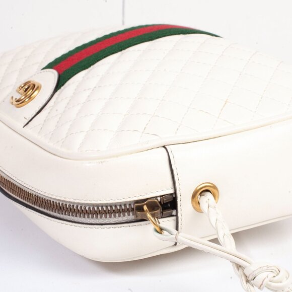Authentic Gucci White Stripe Leather Trapuntata Handbag - Picture 5 of 12